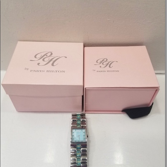 NWT Paris Hilton Stainless Steel Watch with aqua face - Picture 4 of 6